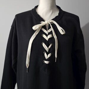 AERIE black SWEATSHIRT lace-up DISTRESSING